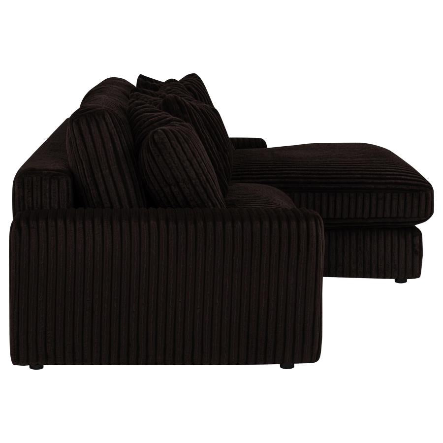 Blaine 2-Piece Corduroy Reversible Chaise Sectional Sofa Chocolate Brown
