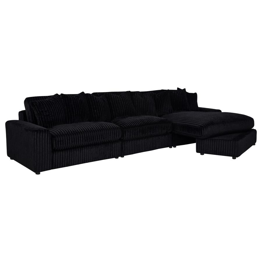 Blaine 3-Piece Corduroy Reversible Chaise Sectional Sofa Black