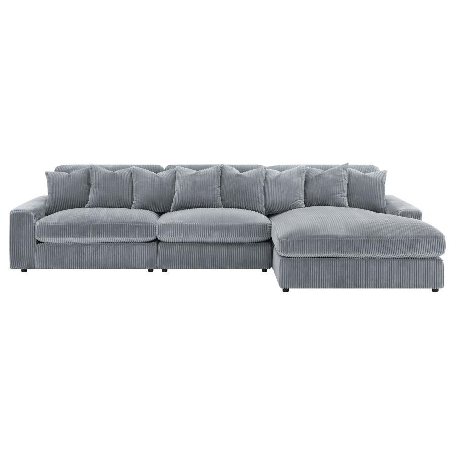 Blaine 3-Piece Corduroy Reversible Chaise Sectional Sofa Fog