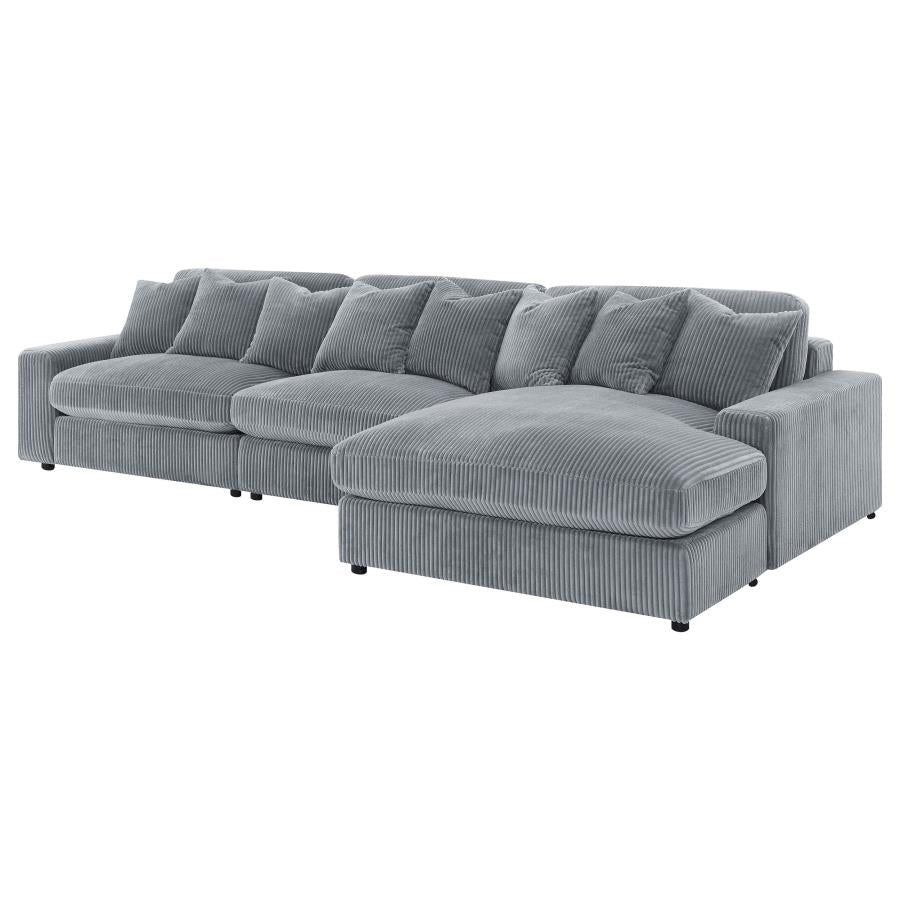 Blaine 3-Piece Corduroy Reversible Chaise Sectional Sofa Fog