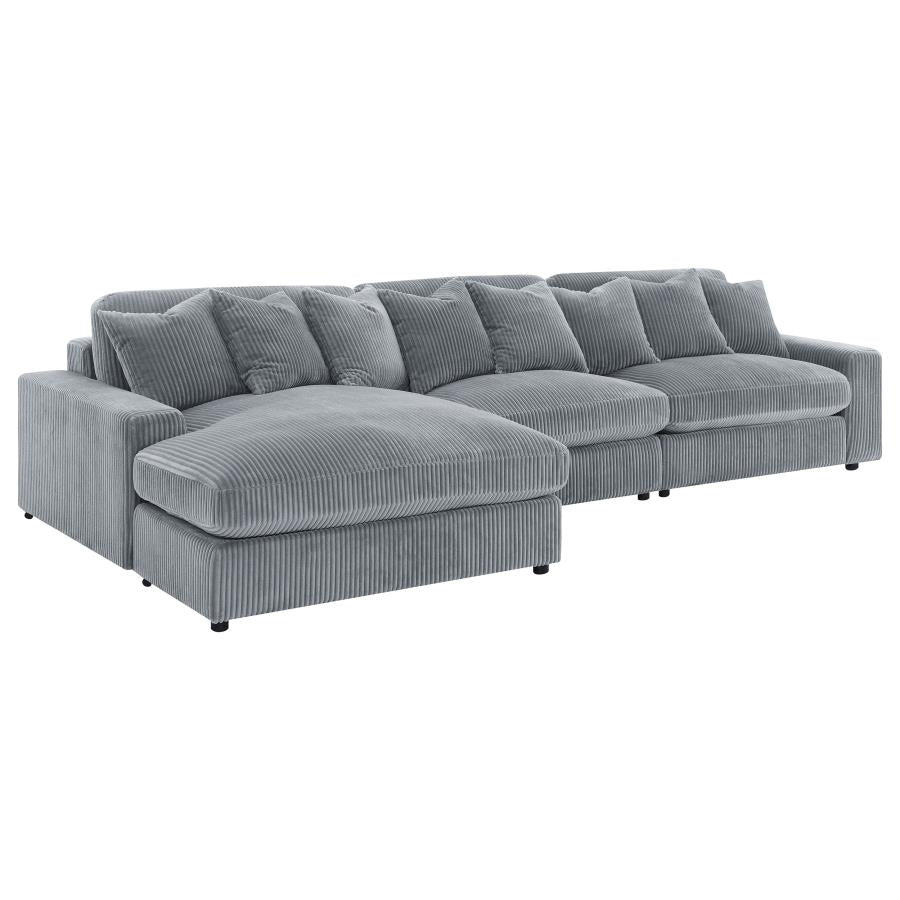 Blaine 3-Piece Corduroy Reversible Chaise Sectional Sofa Fog