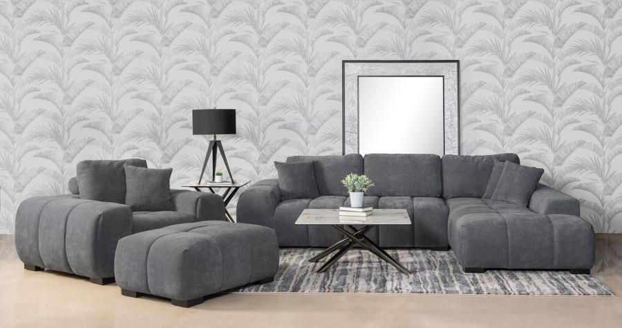 Octavia Tufted 2-Piece Sectional Chaise Sofa Charcoal Grey