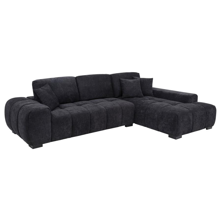 Octavia Tufted 2-Piece Sectional Chaise Sofa Black