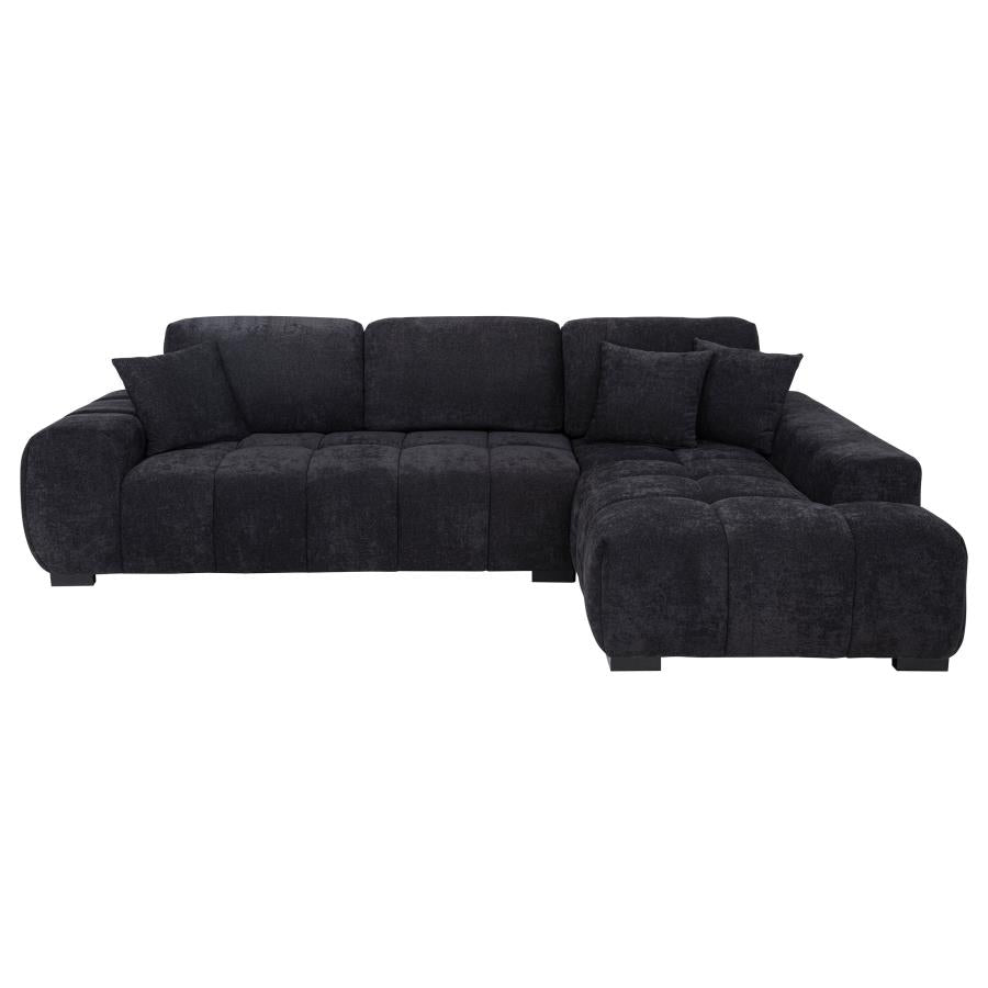 Octavia Tufted 2-Piece Sectional Chaise Sofa Black