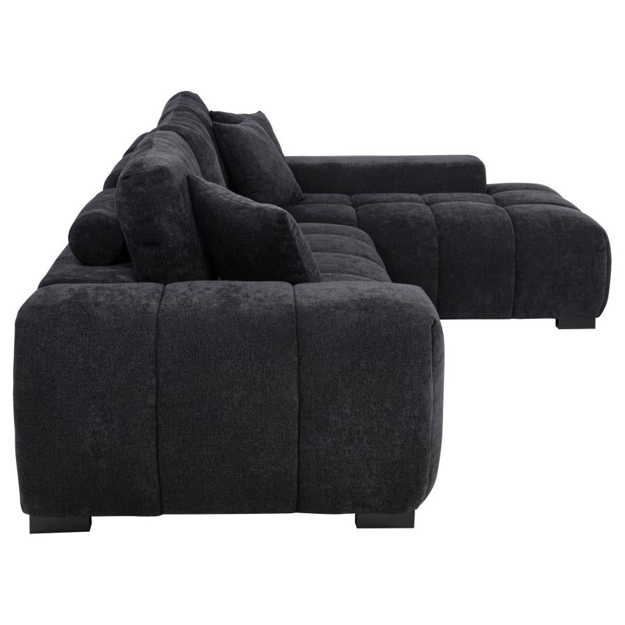 Octavia Tufted 2-Piece Sectional Chaise Sofa Black