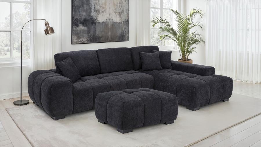 Octavia Tufted 2-Piece Sectional Chaise Sofa Black