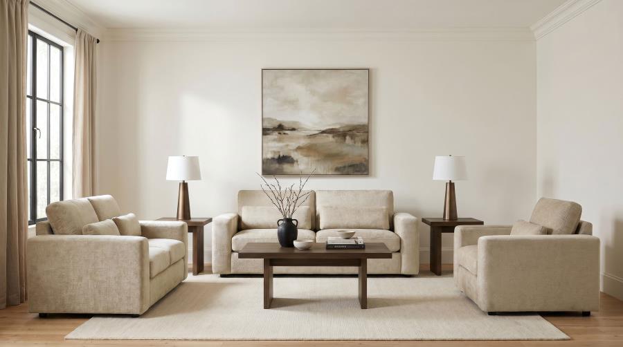 Amador Chenille Upholstered Track Arm Accent Chair Camel