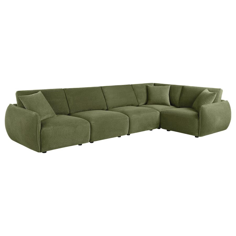 Elysia 5-piece Fabric Upholstered Modular Sectional Sofa Green