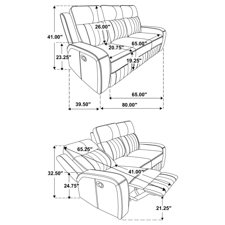 Raelynn 2-piece Upholstered Reclining Sofa Set Grey