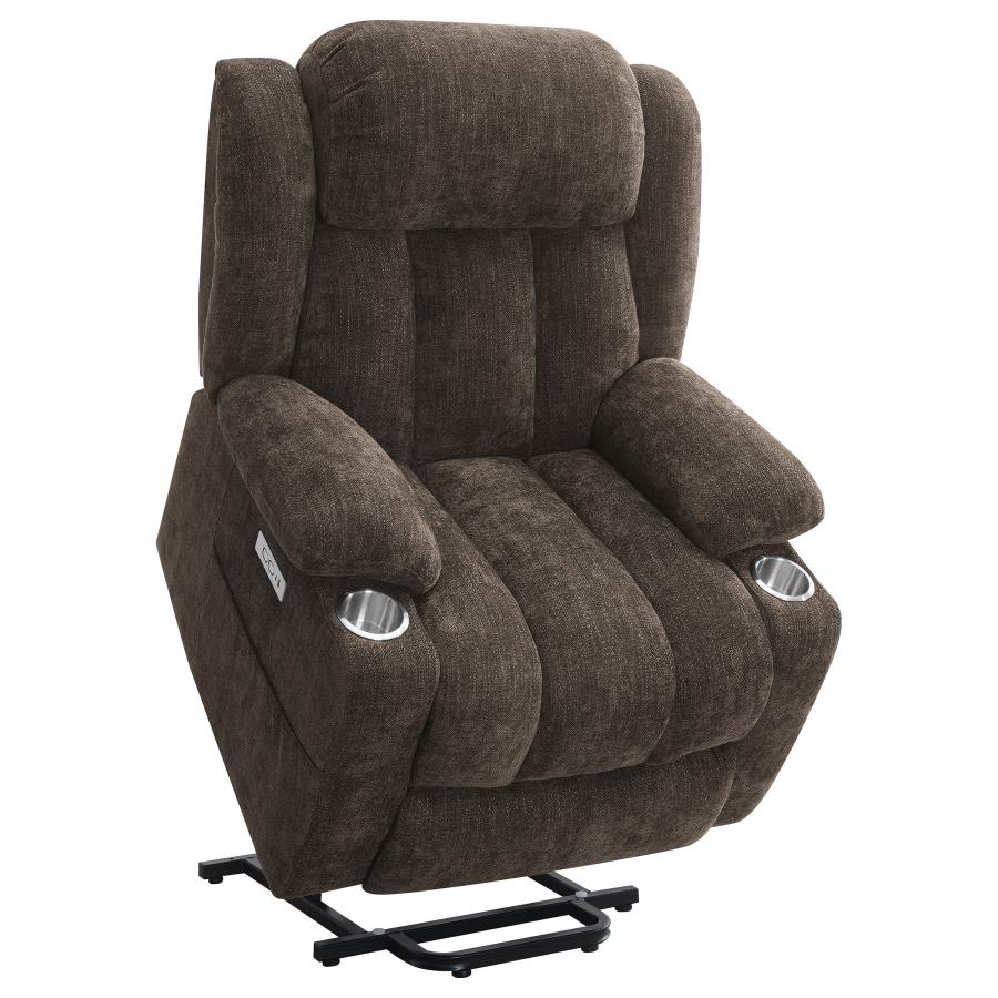 Houston Upholstered Power Lift Recliner Dark Brown