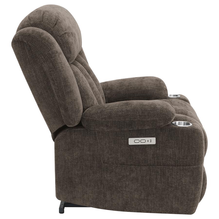 Houston Upholstered Power Lift Recliner Dark Brown