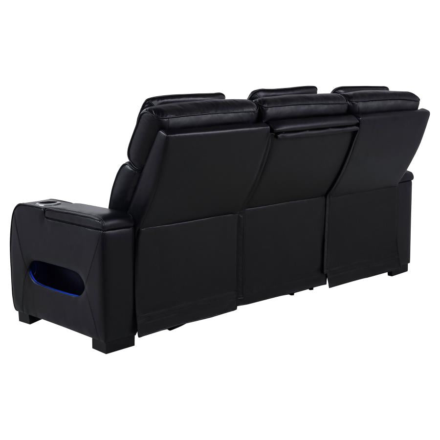 Zuma Dual Power Reclining Sofa with Reading Lights and Storage Black