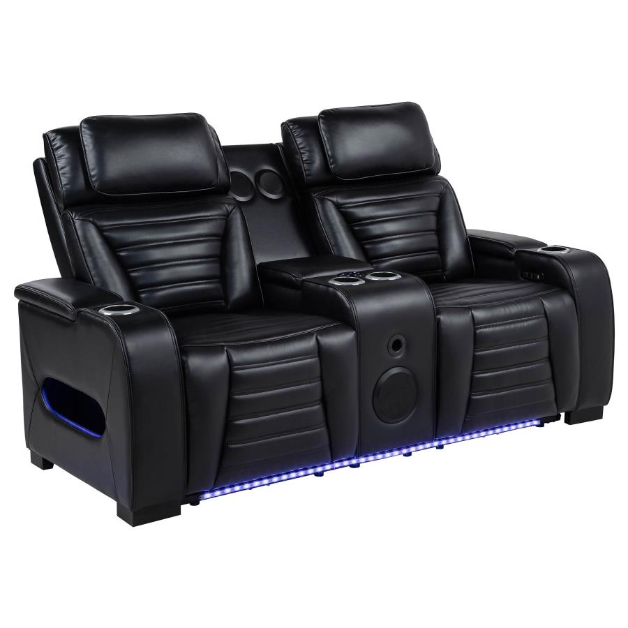 Zuma Dual Power Reclining Loveseat with Bluetooth and Storage Black
