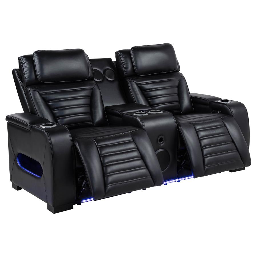 Zuma Dual Power Reclining Loveseat with Bluetooth and Storage Black