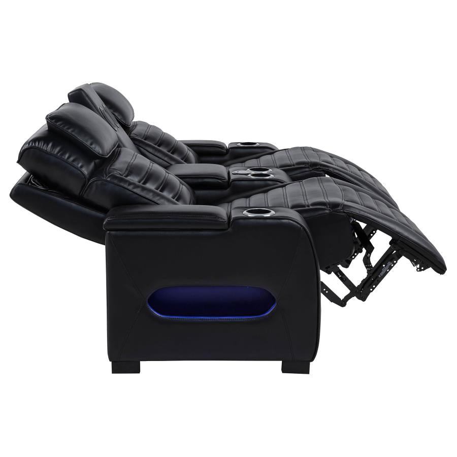 Zuma Dual Power Reclining Loveseat with Bluetooth and Storage Black