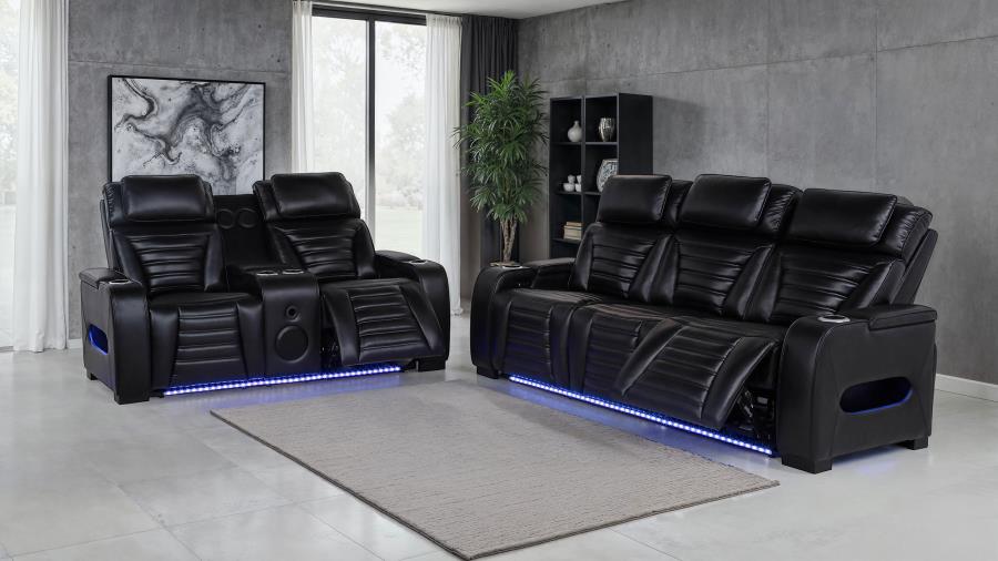 Zuma Dual Power Reclining Loveseat with Bluetooth and Storage Black