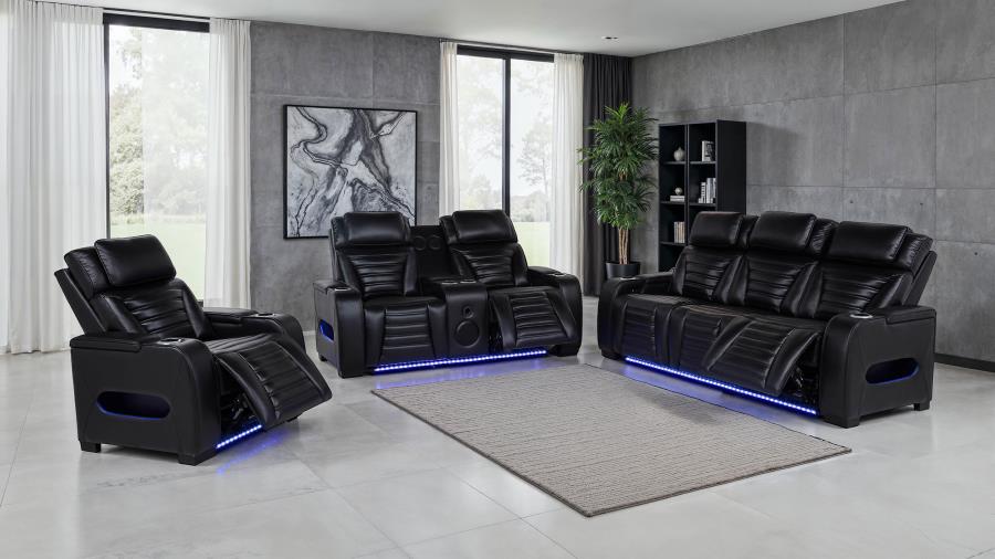 Zuma Dual Power Reclining Loveseat with Bluetooth and Storage Black