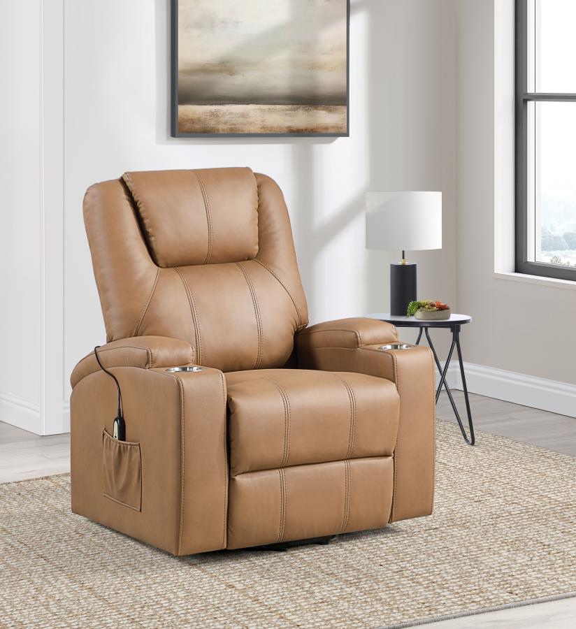 Armstrong Tufted Faux Leather Power Lift Massage Recliner Camel