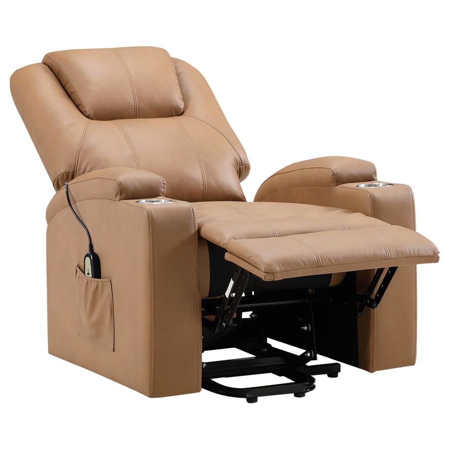 Armstrong Tufted Faux Leather Power Lift Massage Recliner Camel