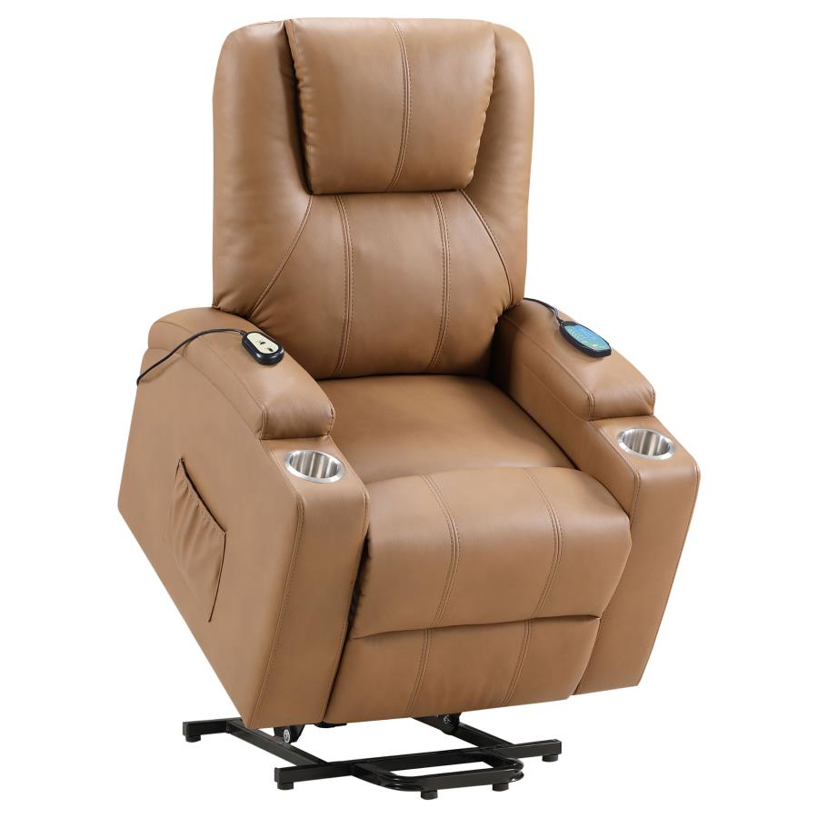 Armstrong Tufted Faux Leather Power Lift Massage Recliner Camel