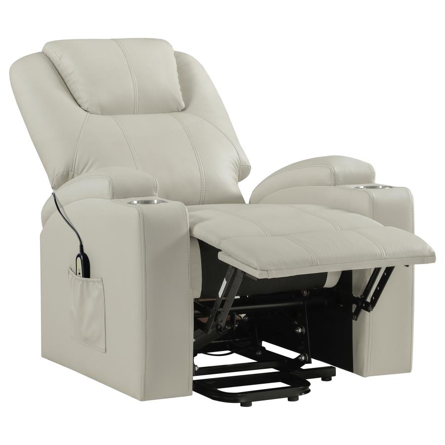 Armstrong Tufted Faux Leather Power Lift Massage Recliner Ivory