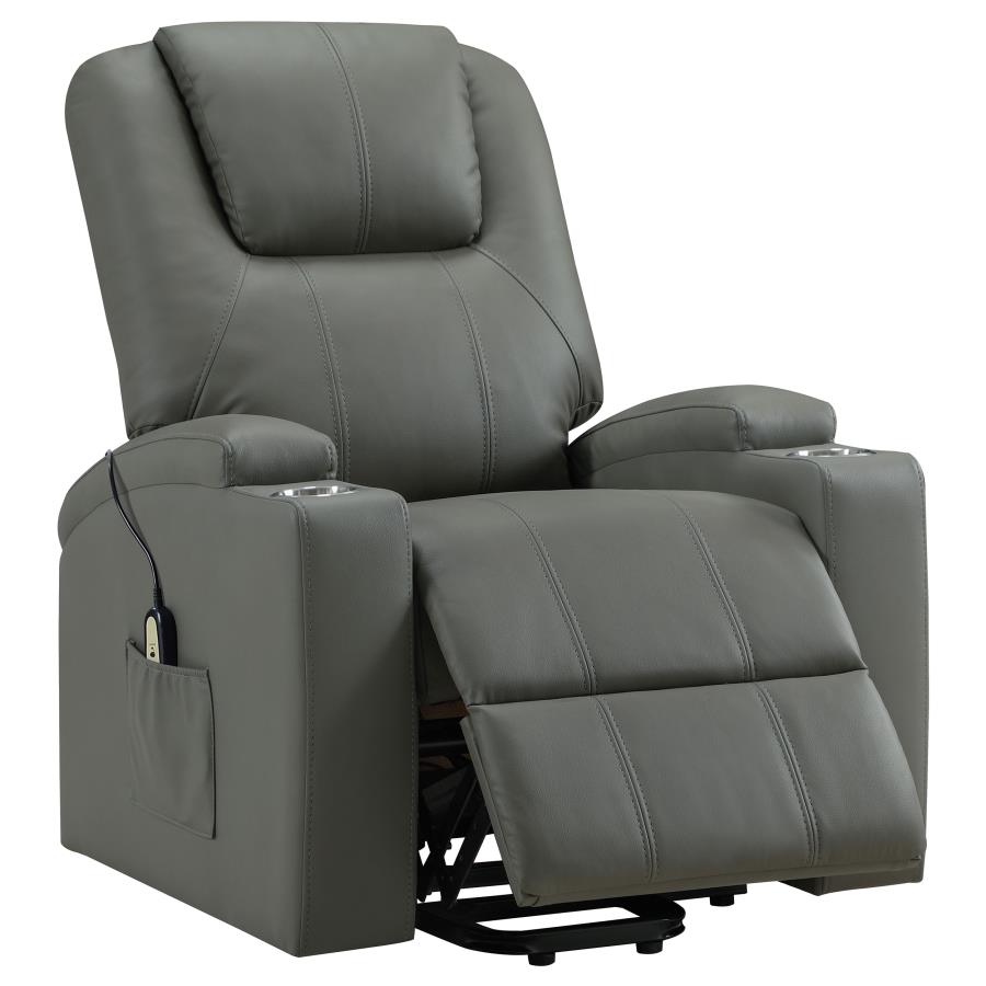 Armstrong Tufted Faux Leather Power Lift Massage Recliner Grey