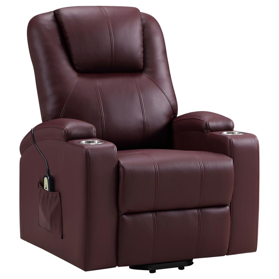 Armstrong Tufted Faux Leather Power Lift Massage Recliner Wine