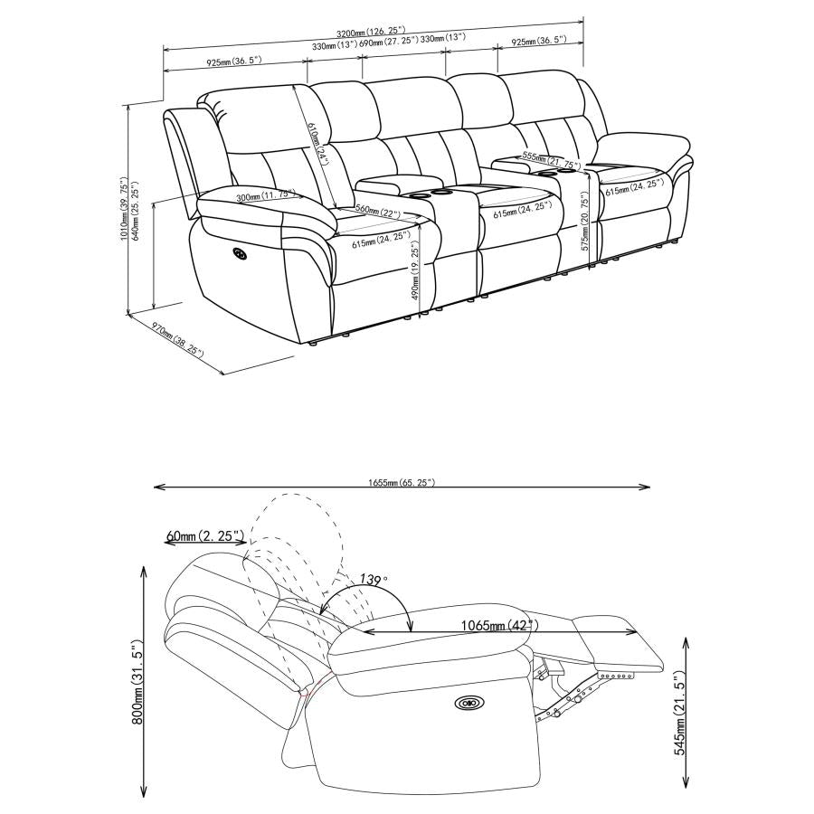 Bahrain 5-piece Power Home Theater Seating Charcoal