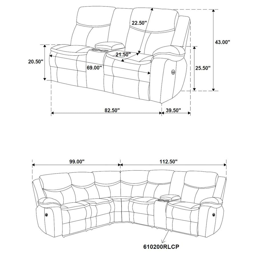 Sycamore Upholstered Power Reclining Sectional Sofa Grey