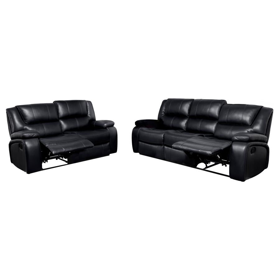 Camila 2-piece Upholstered Reclining Sofa Set Black