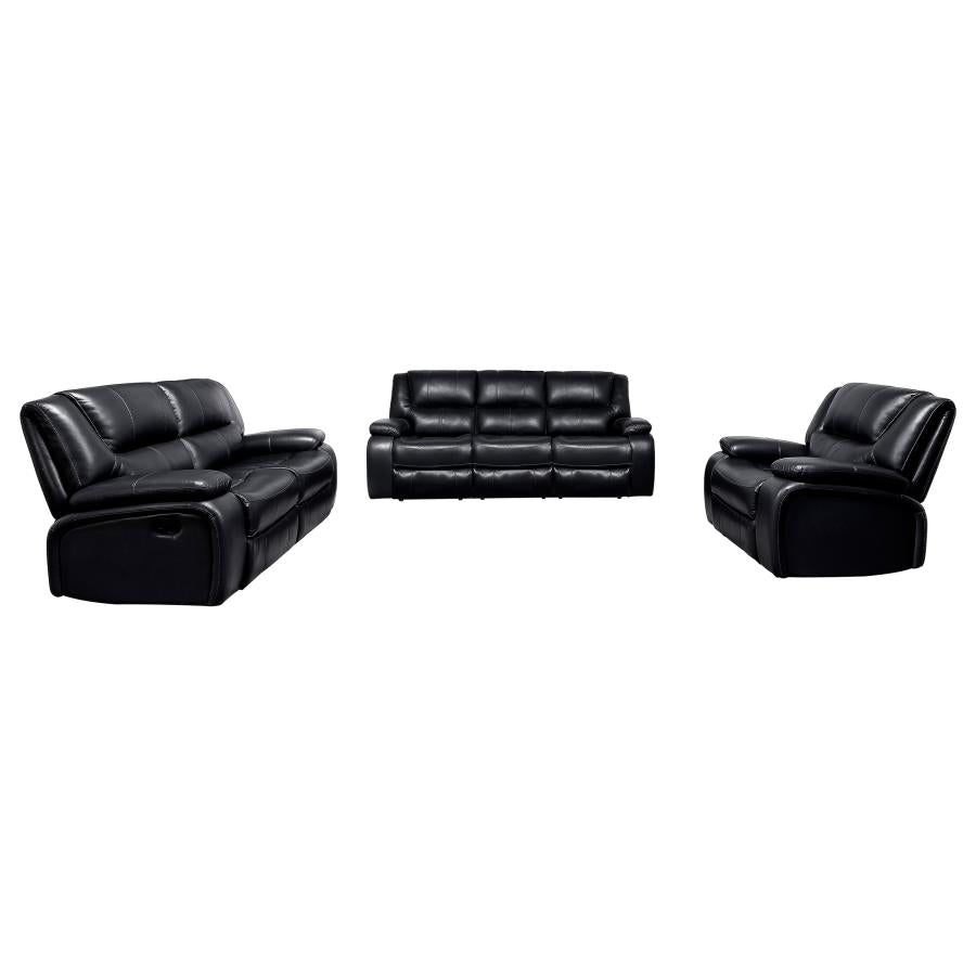 Camila 3-piece Upholstered Reclining Sofa Set Black