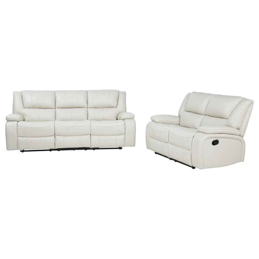 Camila 2-piece Upholstered Reclining Sofa Set White