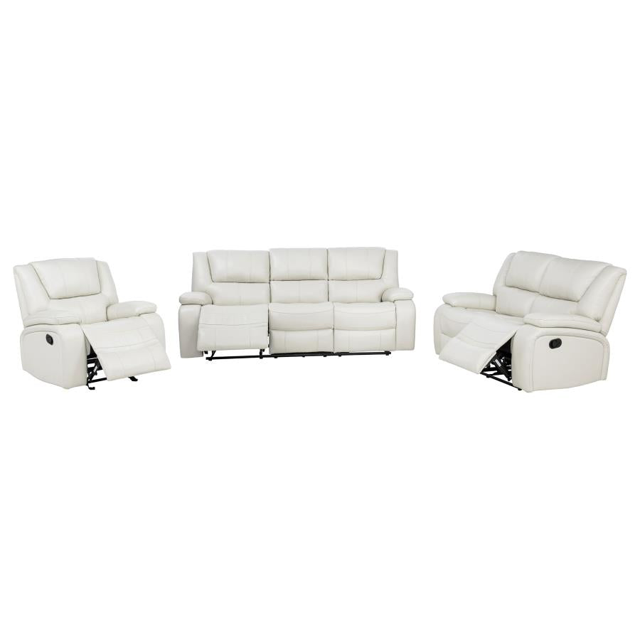 Camila 3-piece Upholstered Reclining Sofa Set White