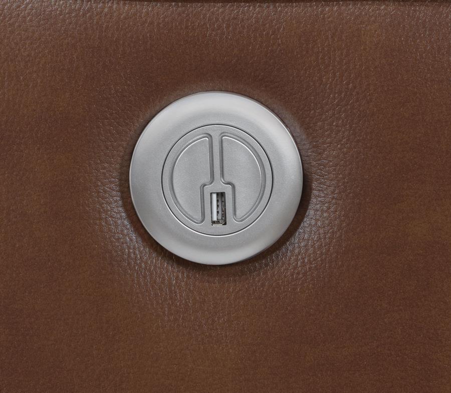 Greenfield Upholstered Power Reclining Loveseat Saddle Brown