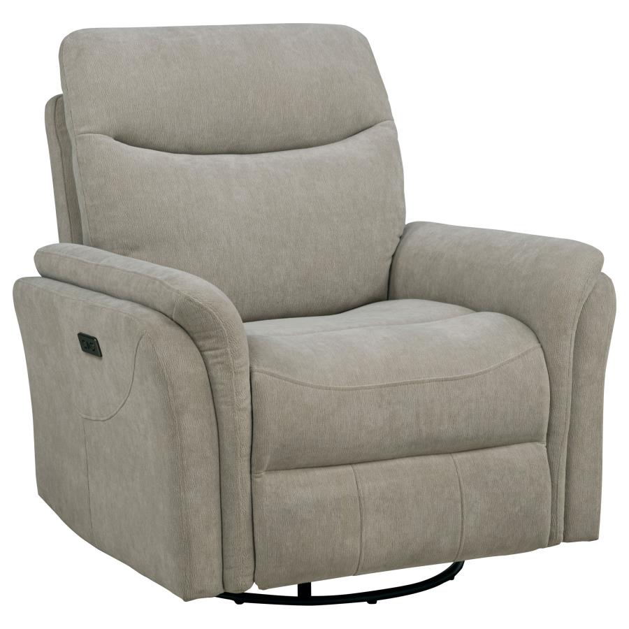Adler Upholstered Power Swivel Glider Recliner Greige