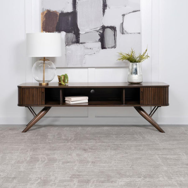 Valna Wood 71-inch TV Stand with Sliding Doors Walnut