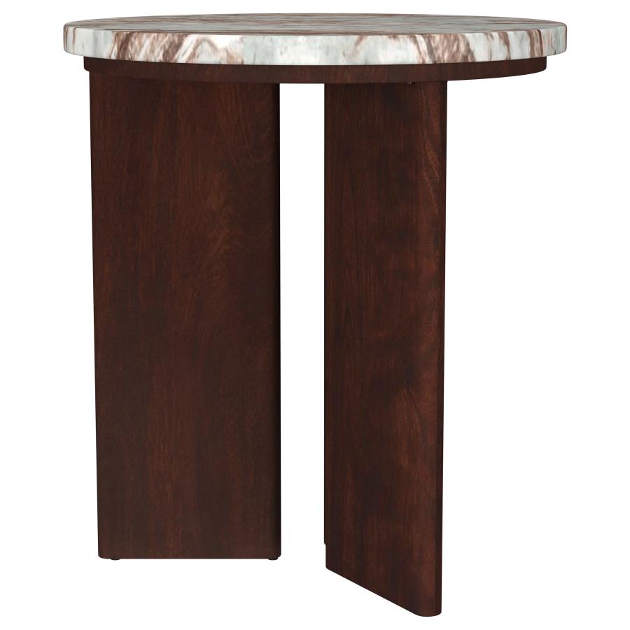 Jenna 3-piece Round Marble Top Coffee Table Set Brown