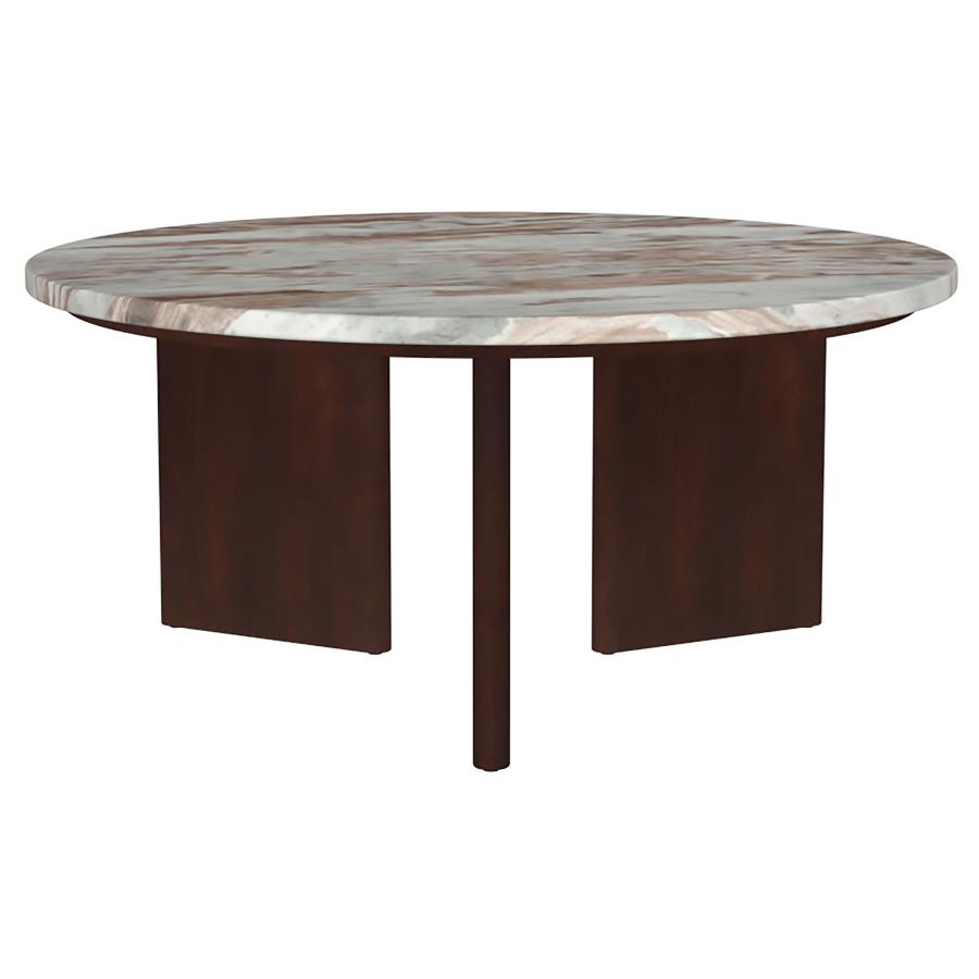 Jenna 3-piece Round Marble Top Coffee Table Set Brown