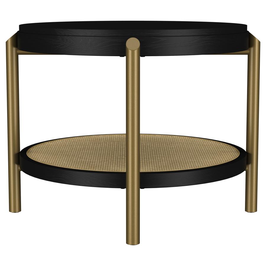 Arini Round End Side Table With Storage Shelf Black
