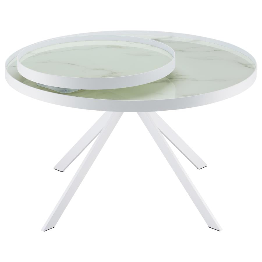 Briggs Round Marble Printed Glass Top Coffee Table White