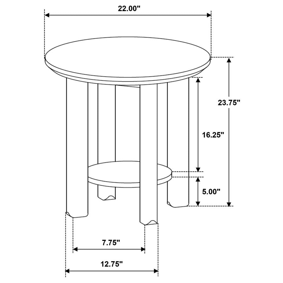 Ottowa 22-Inch Round Wood Side End Table with Shelf Brown