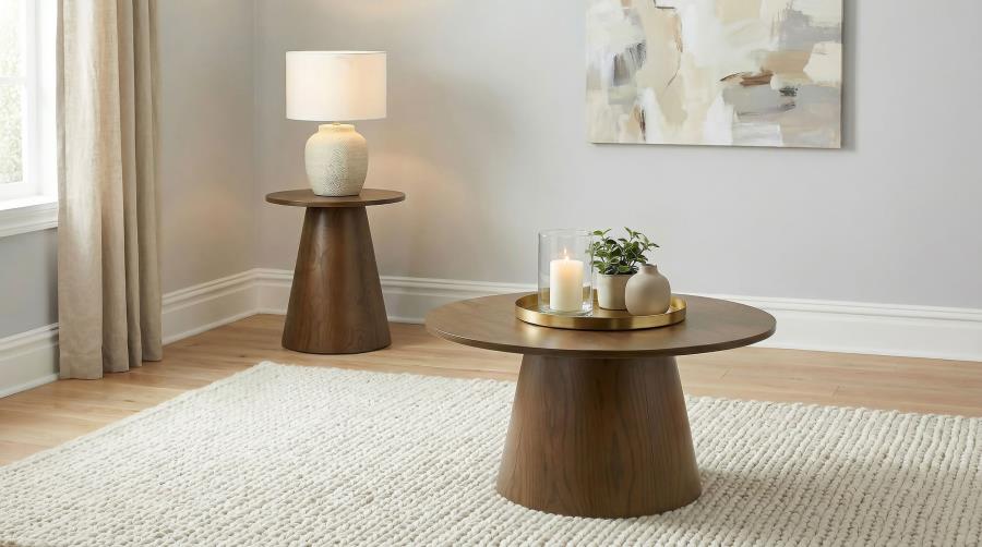 Franklin 36-inch Round Pedestal Coffee Table Dark Brown
