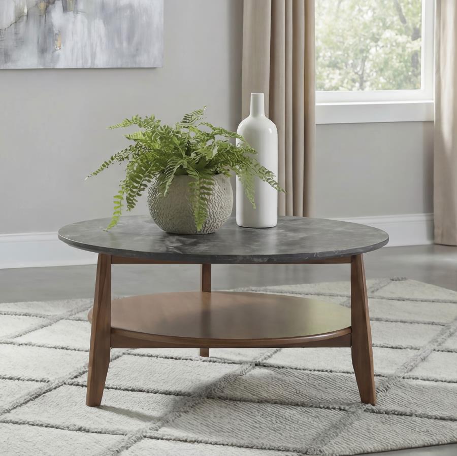 Bradley Round SmartTop Cocktail Coffee Table Smokey Grey and Brown