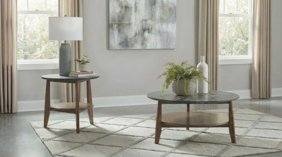 Bradley Round SmartTop Cocktail Coffee Table Smokey Grey and Brown