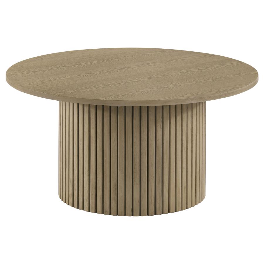 Hamlyn 2-piece Round Fluted Coffee and End Table Set Natural Oak