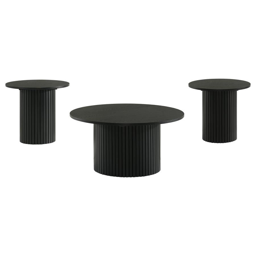 Hamlyn 3-piece Round Fluted Coffee and End Table Set Black