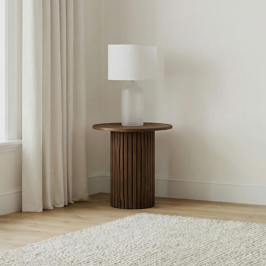 Hamlyn Round Fluted Occasional Side End Table Walnut