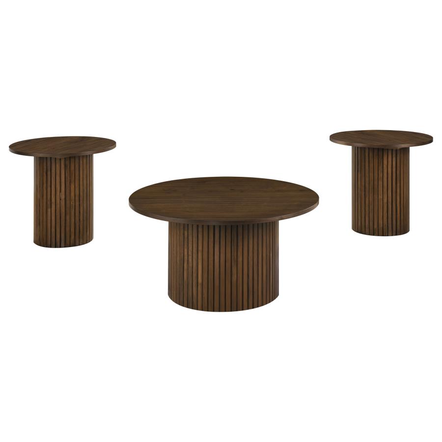 Hamlyn 3-piece Round Fluted Coffee and End Table Set Walnut