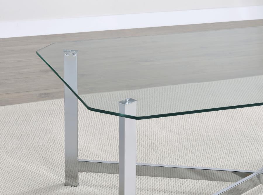 Cronin Rectangular Tempered Glass Top Cocktail Coffee Table Chrome