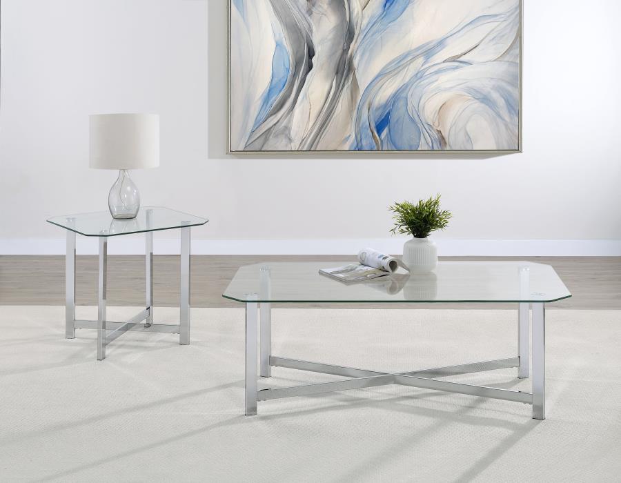 Cronin Rectangular Tempered Glass Top Cocktail Coffee Table Chrome